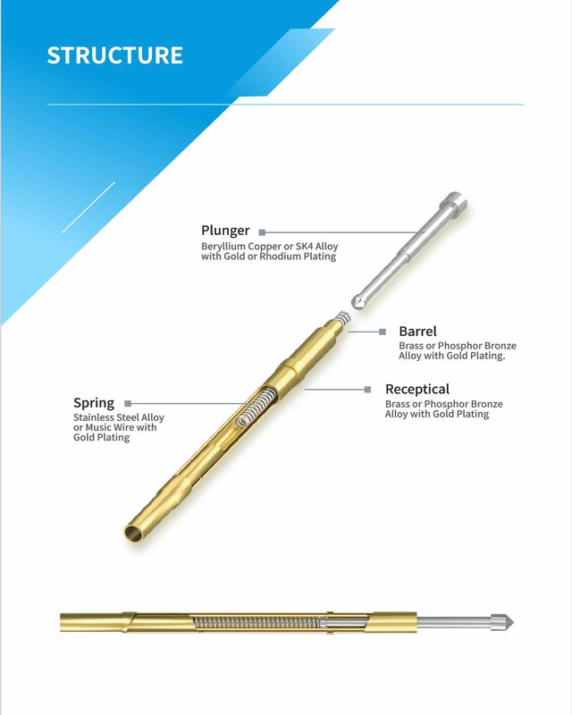 Custom Sizes Stainless Steel Spring Test Probe with BeCu/SK4 Plunger for ICT Applications